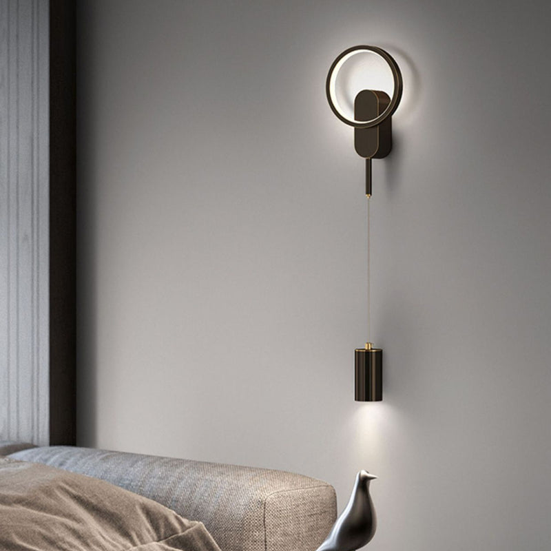 Applique murale LED moderne minimaliste avec abat-jour en fer cylindrique pour chambre 