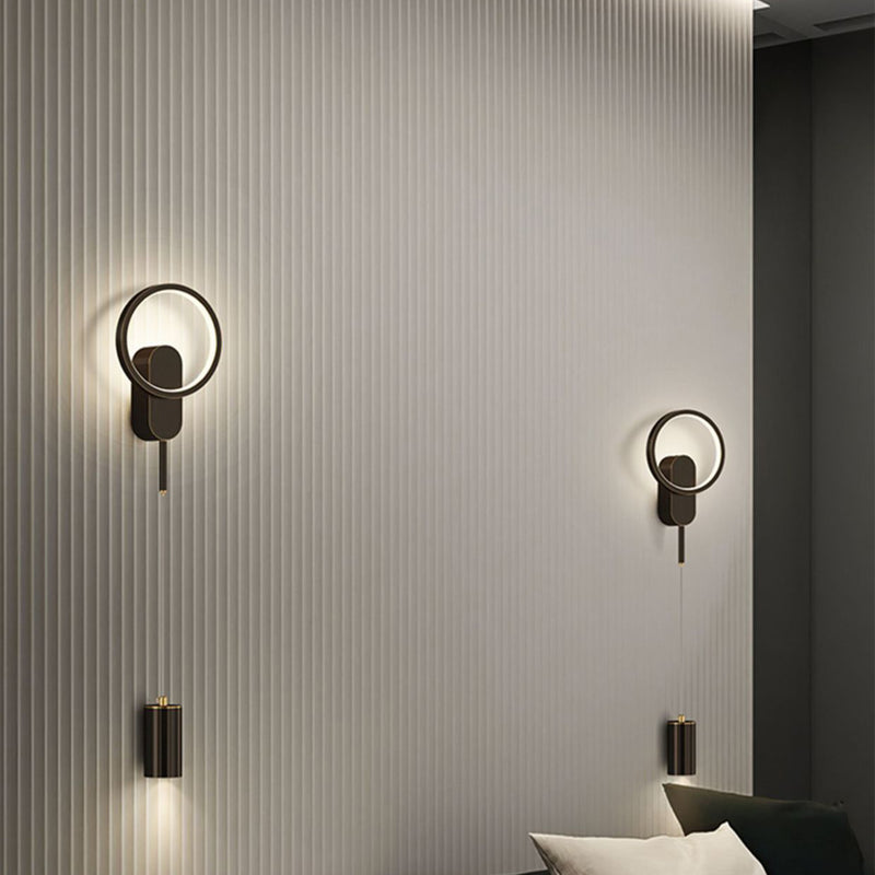 Applique murale LED moderne minimaliste avec abat-jour en fer cylindrique pour chambre 