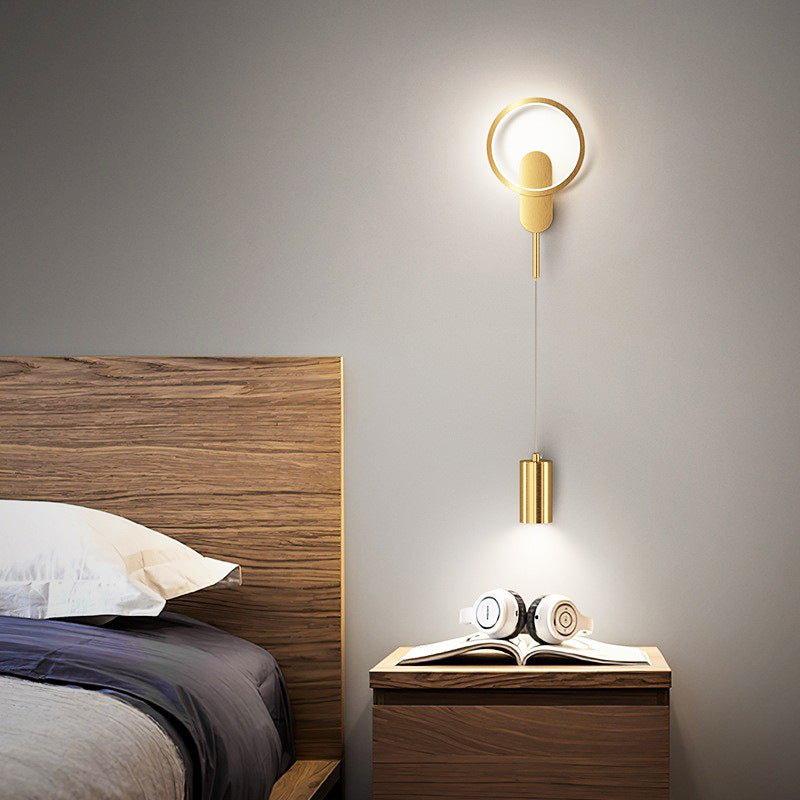Modern Minimalist Cylinder Circle Iron Shade LED Wall Sconce Lamp For Bedroom