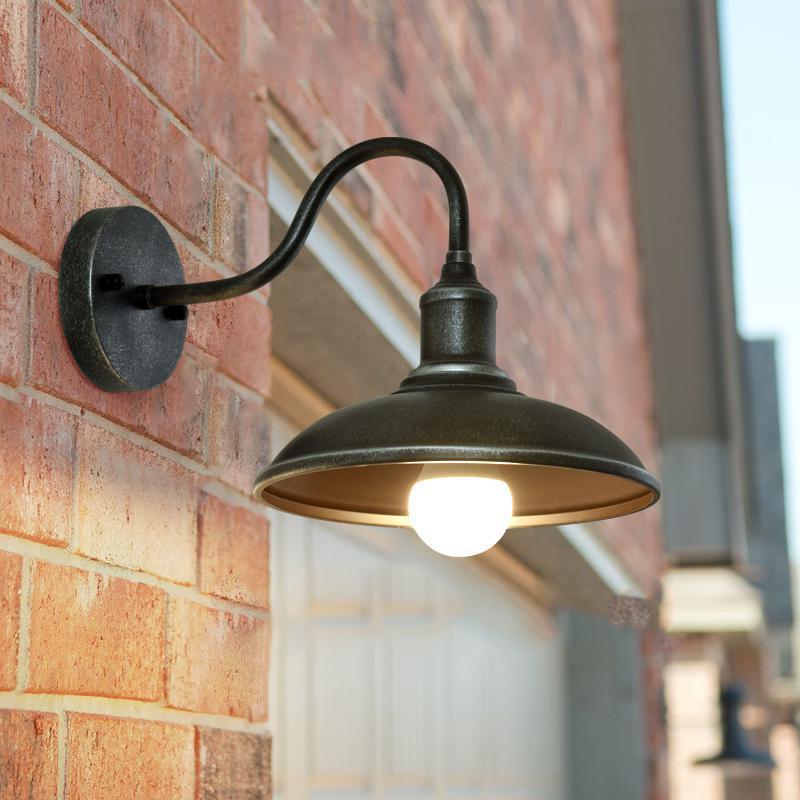 Lampe murale 1 lumière avec abat-jour en fer en forme de couvercle de pot rond industriel contemporain pour patio extérieur 