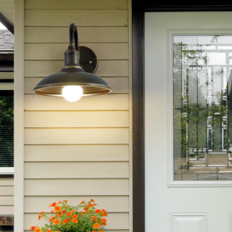 Lampe murale 1 lumière avec abat-jour en fer en forme de couvercle de pot rond industriel contemporain pour patio extérieur 