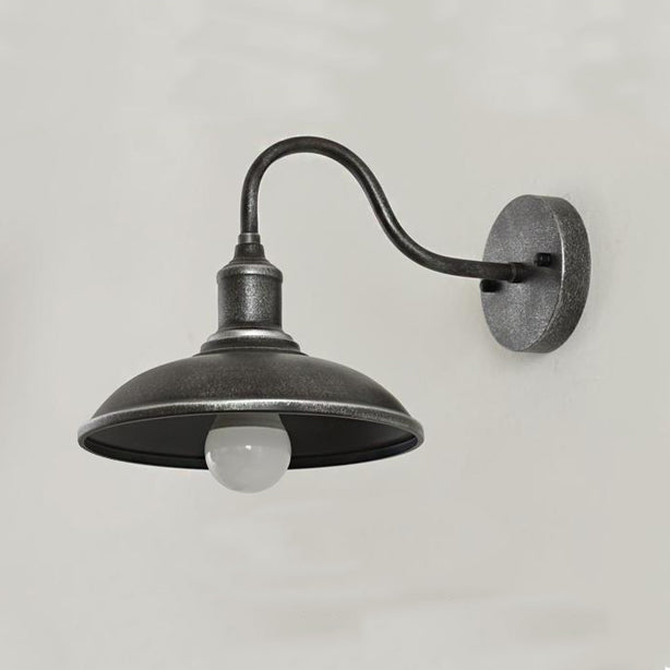 Lampe murale 1 lumière avec abat-jour en fer en forme de couvercle de pot rond industriel contemporain pour patio extérieur 