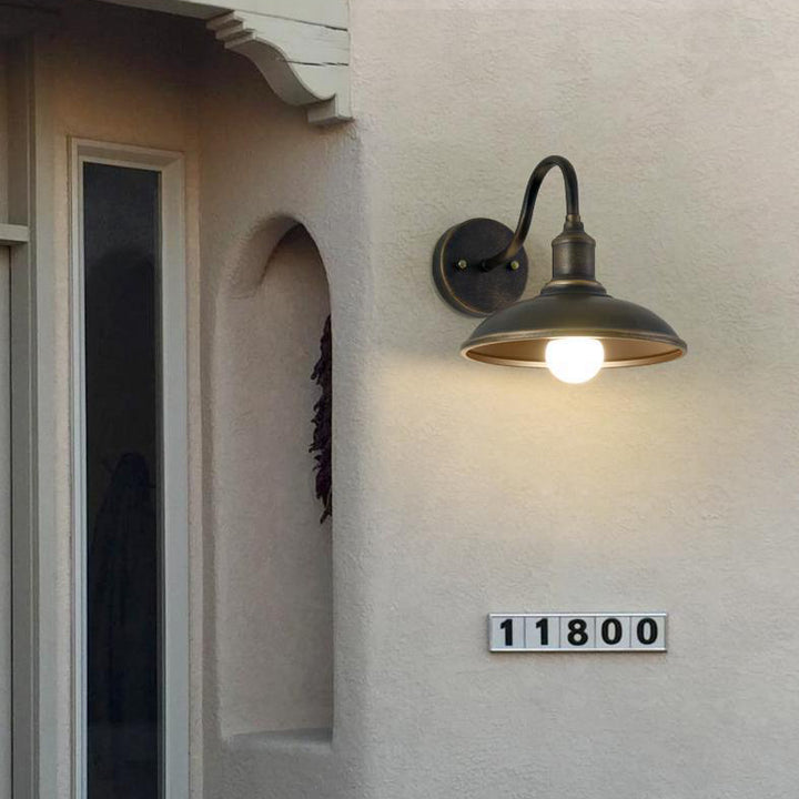 Lampe murale 1 lumière avec abat-jour en fer en forme de couvercle de pot rond industriel contemporain pour patio extérieur 