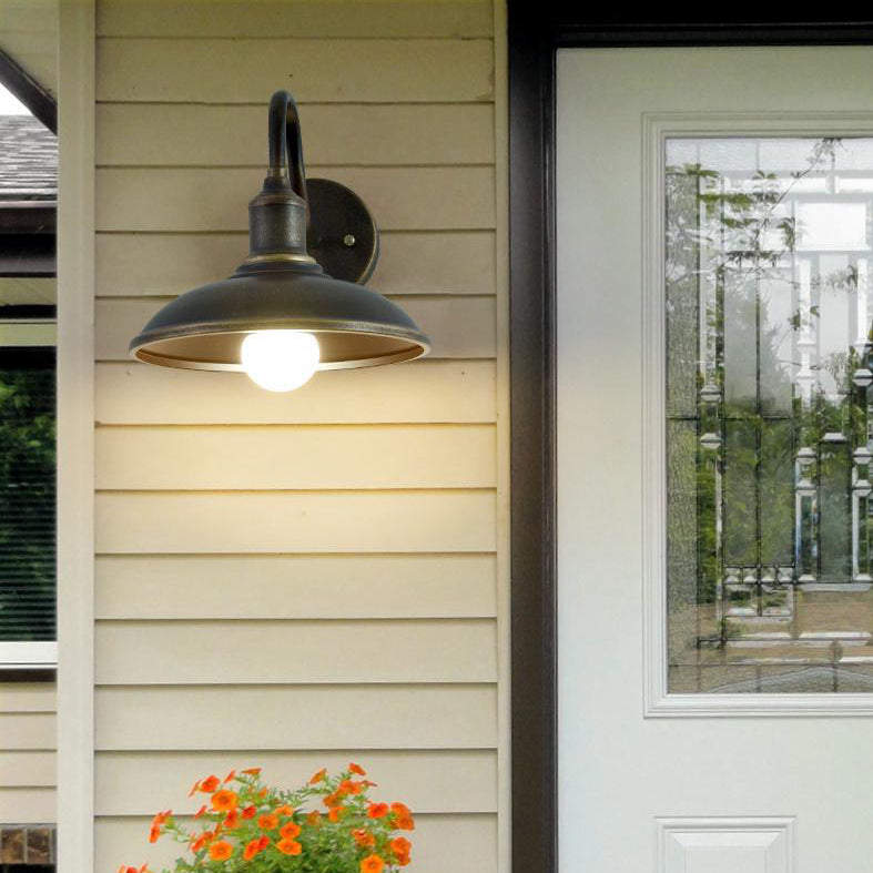 Lampe murale 1 lumière avec abat-jour en fer en forme de couvercle de pot rond industriel contemporain pour patio extérieur 