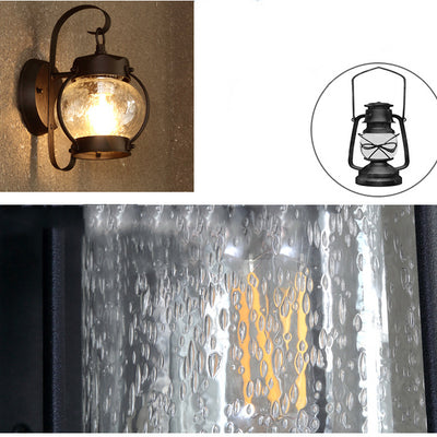Lanterne ovale ronde rustique traditionnelle Cadre en aluminium Abat-jour en verre Applique murale à 1 lumière pour jardin 