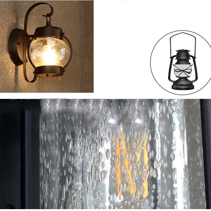 Lanterne ovale ronde rustique traditionnelle Cadre en aluminium Abat-jour en verre Applique murale à 1 lumière pour jardin 