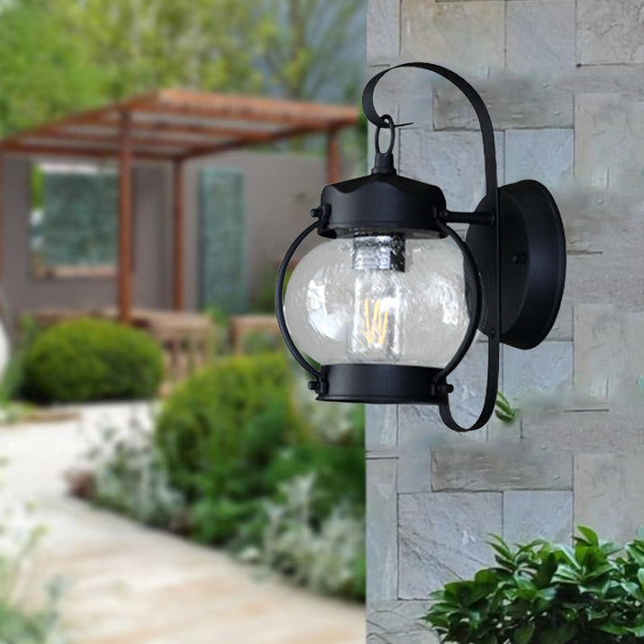 Lanterne ovale ronde rustique traditionnelle Cadre en aluminium Abat-jour en verre Applique murale à 1 lumière pour jardin 