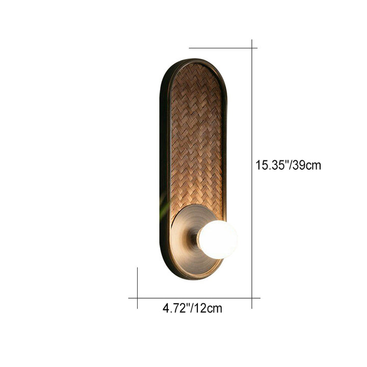 Lámpara Aplique de Pared de 1 Luz con Vidrio y Madera en Forma de Óvalo Orb Tradicional Japonesa para Sala de Estar 