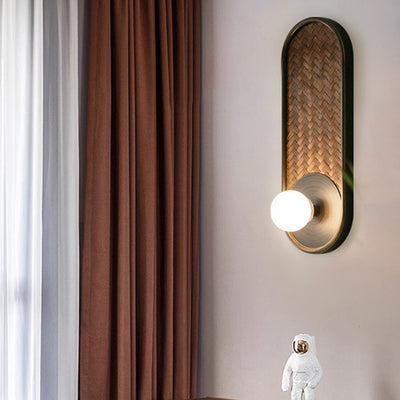 Applique murale en bois et verre ovale traditionnelle japonaise 1 lumière pour salon 