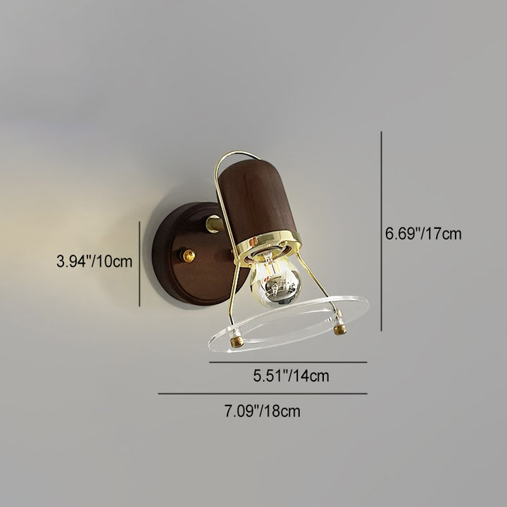 Zeitgenössische Retro Zylinder Kreis Horn Form Eisen Holz 1-Licht Wandleuchte Lampe für Schlafzimmer 