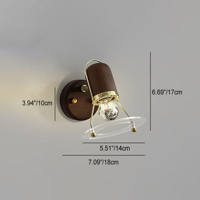 Zeitgenössische Retro Zylinder Kreis Horn Form Eisen Holz 1-Licht Wandleuchte Lampe für Schlafzimmer 