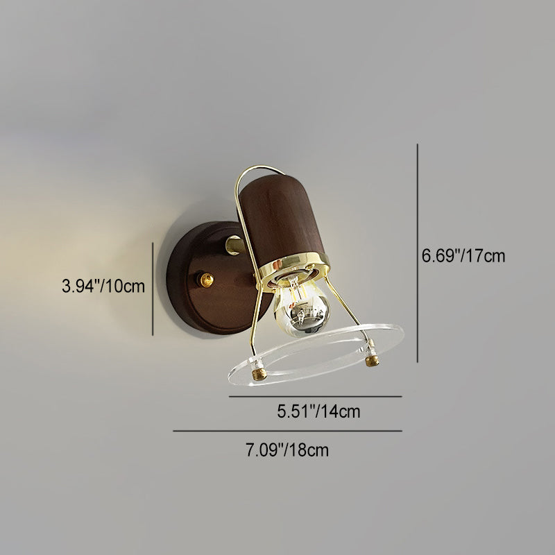 Zeitgenössische Retro Zylinder Kreis Horn Form Eisen Holz 1-Licht Wandleuchte Lampe für Schlafzimmer 