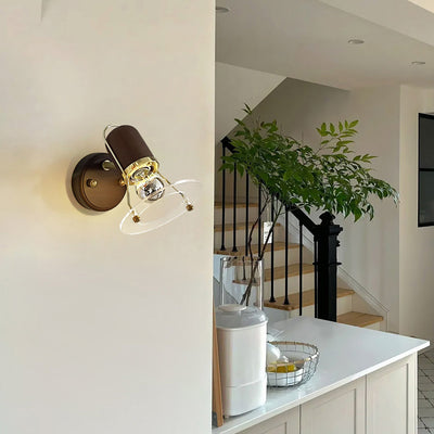 Zeitgenössische Retro Zylinder Kreis Horn Form Eisen Holz 1-Licht Wandleuchte Lampe für Schlafzimmer 