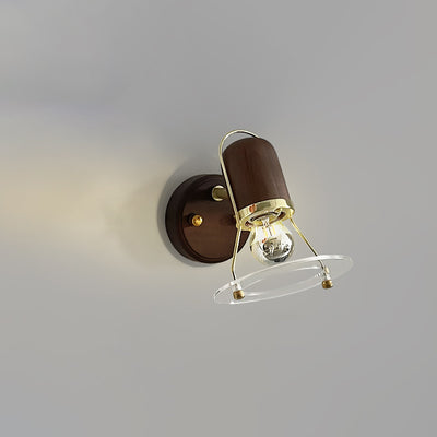 Zeitgenössische Retro Zylinder Kreis Horn Form Eisen Holz 1-Licht Wandleuchte Lampe für Schlafzimmer 