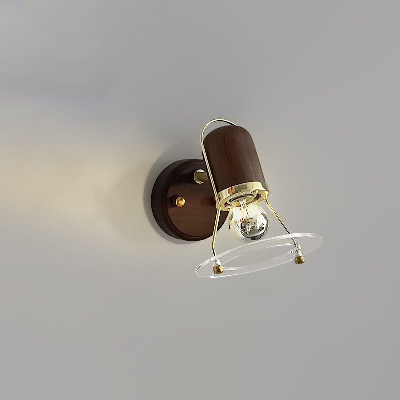 Zeitgenössische Retro Zylinder Kreis Horn Form Eisen Holz 1-Licht Wandleuchte Lampe für Schlafzimmer 