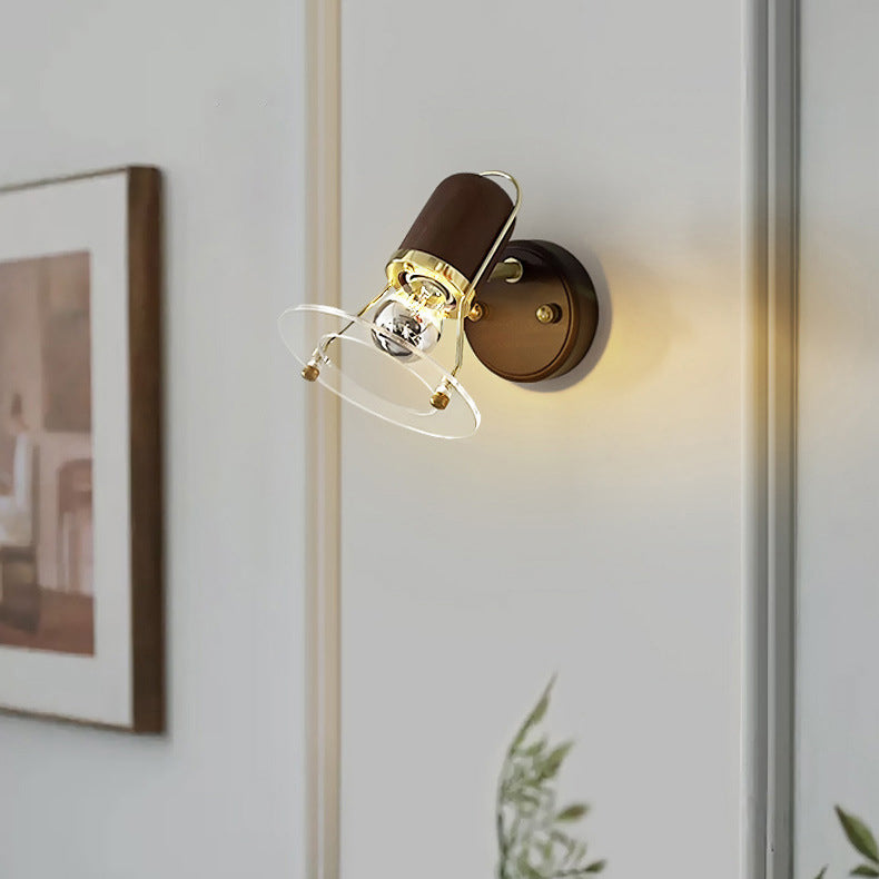 Zeitgenössische Retro Zylinder Kreis Horn Form Eisen Holz 1-Licht Wandleuchte Lampe für Schlafzimmer 