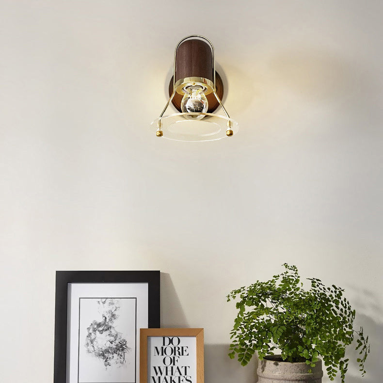 Zeitgenössische Retro Zylinder Kreis Horn Form Eisen Holz 1-Licht Wandleuchte Lampe für Schlafzimmer 