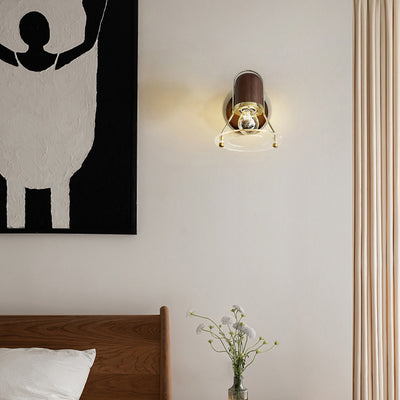 Zeitgenössische Retro Zylinder Kreis Horn Form Eisen Holz 1-Licht Wandleuchte Lampe für Schlafzimmer 
