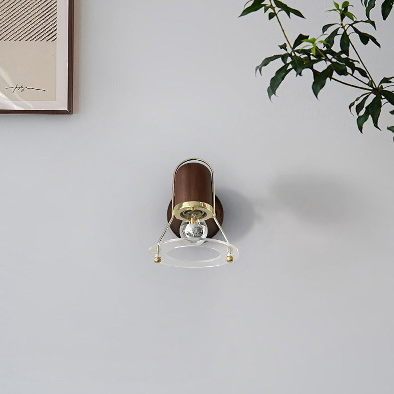 Zeitgenössische Retro Zylinder Kreis Horn Form Eisen Holz 1-Licht Wandleuchte Lampe für Schlafzimmer 