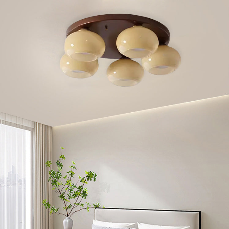Luz de techo semiempotrada contemporánea retro redonda ovalada de hierro y vidrio con 3/5 luces para sala de estar 