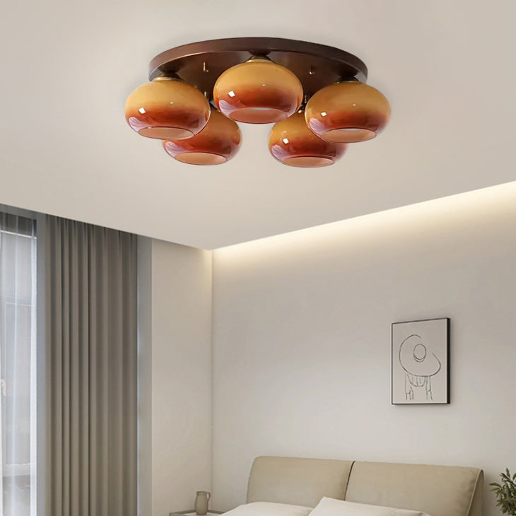 Zeitgenössische Retro Runde Ovale Eisen Glas 3/5 Licht Semi-Flush Mount Deckenleuchte Für Wohnzimmer 