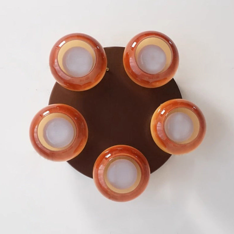 Zeitgenössische Retro Runde Ovale Eisen Glas 3/5 Licht Semi-Flush Mount Deckenleuchte Für Wohnzimmer 