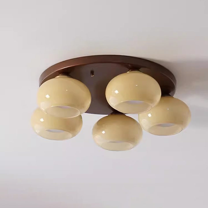 Luz de techo semiempotrada contemporánea retro redonda ovalada de hierro y vidrio con 3/5 luces para sala de estar 