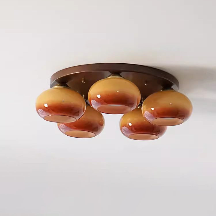 Zeitgenössische Retro Runde Ovale Eisen Glas 3/5 Licht Semi-Flush Mount Deckenleuchte Für Wohnzimmer 