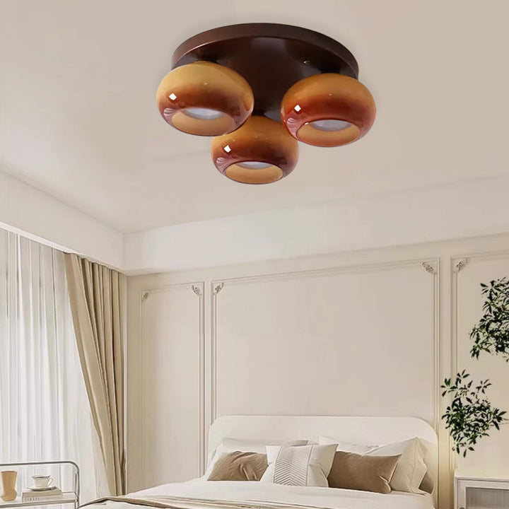 Luz de techo semiempotrada contemporánea retro redonda ovalada de hierro y vidrio con 3/5 luces para sala de estar 