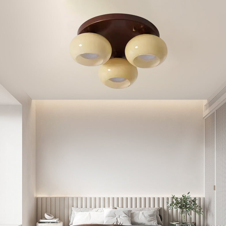 Zeitgenössische Retro Runde Ovale Eisen Glas 3/5 Licht Semi-Flush Mount Deckenleuchte Für Wohnzimmer 