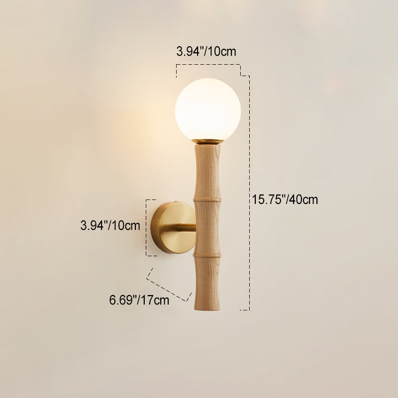 Lampe murale à une lumière en bois massif de forme cylindrique rétro contemporaine en bambou pour salon 