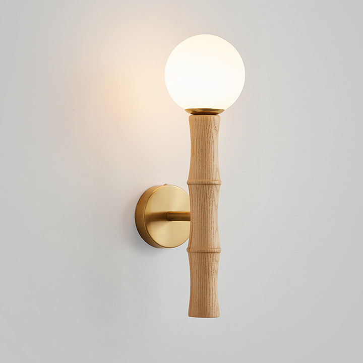 Lampe murale à une lumière en bois massif de forme cylindrique rétro contemporaine en bambou pour salon 