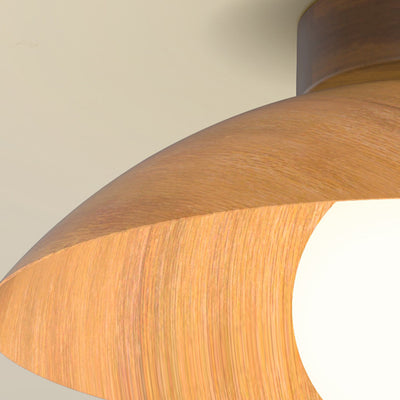 Lustre semi-encastré à 1 lumière avec abat-jour en fer à grain de bois rond minimaliste moderne pour salon 