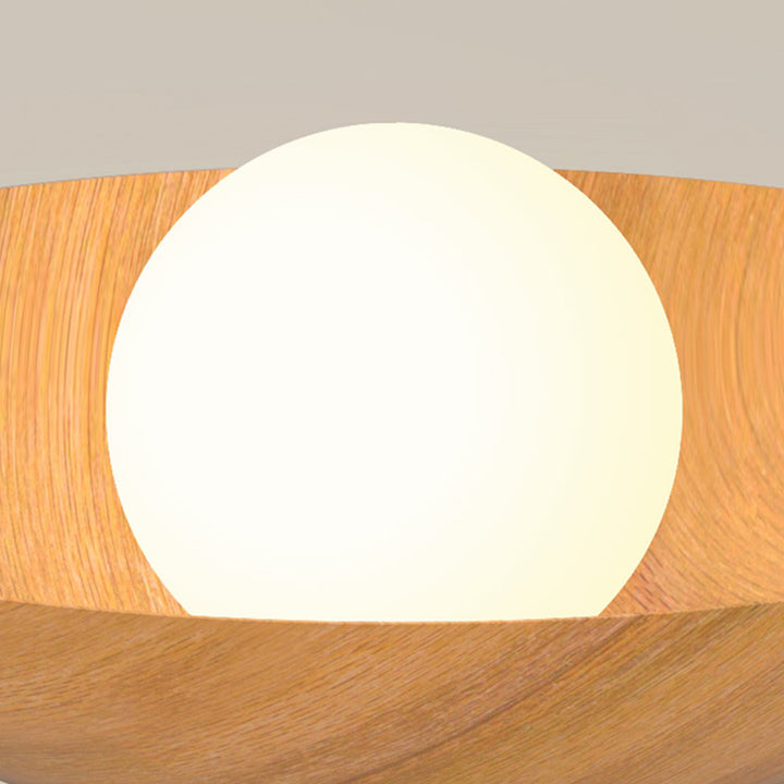 Moderne minimalistische runde Kuppel Holzmaserung Eisen Schirm 1-Licht Semi-Flush Mount Deckenleuchte für Wohnzimmer 