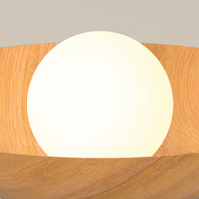 Lustre semi-encastré à 1 lumière avec abat-jour en fer à grain de bois rond minimaliste moderne pour salon 