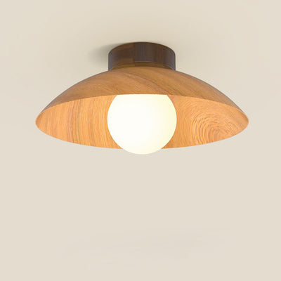 Lustre semi-encastré à 1 lumière avec abat-jour en fer à grain de bois rond minimaliste moderne pour salon 