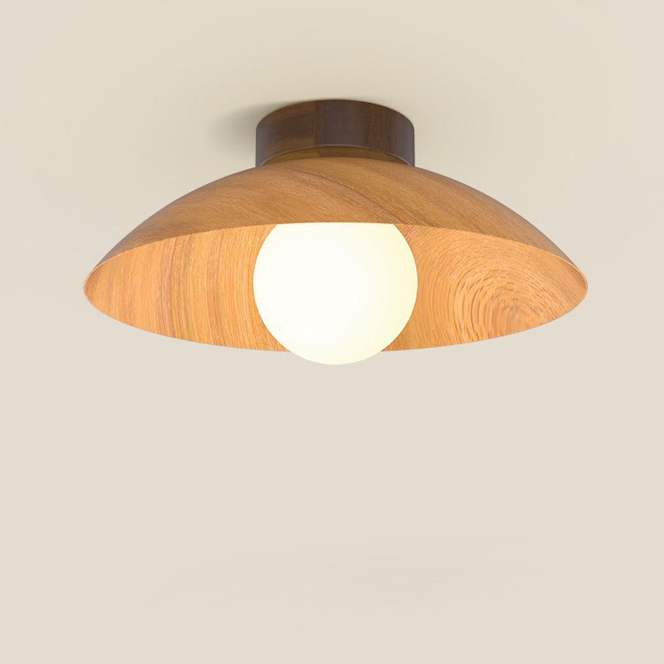 Lustre semi-encastré à 1 lumière avec abat-jour en fer à grain de bois rond minimaliste moderne pour salon 