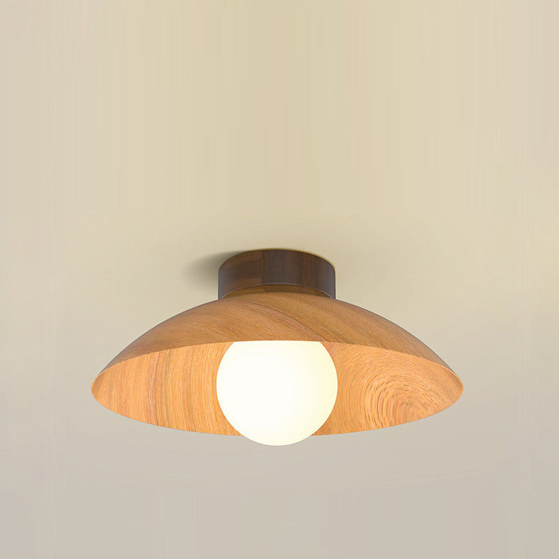Moderne minimalistische runde Kuppel Holzmaserung Eisen Schirm 1-Licht Semi-Flush Mount Deckenleuchte für Wohnzimmer 