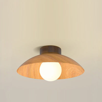 Lustre semi-encastré à 1 lumière avec abat-jour en fer à grain de bois rond minimaliste moderne pour salon 