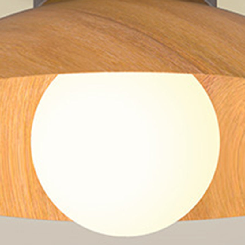 Lustre semi-encastré à 1 lumière avec abat-jour en fer à grain de bois rond minimaliste moderne pour salon 