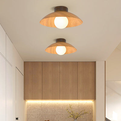 Lustre semi-encastré à 1 lumière avec abat-jour en fer à grain de bois rond minimaliste moderne pour salon 