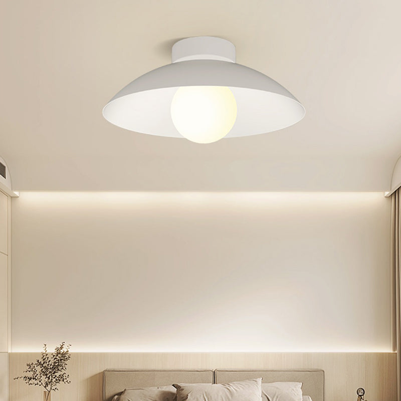 Lustre semi-encastré à 1 lumière avec abat-jour en fer à grain de bois rond minimaliste moderne pour salon 