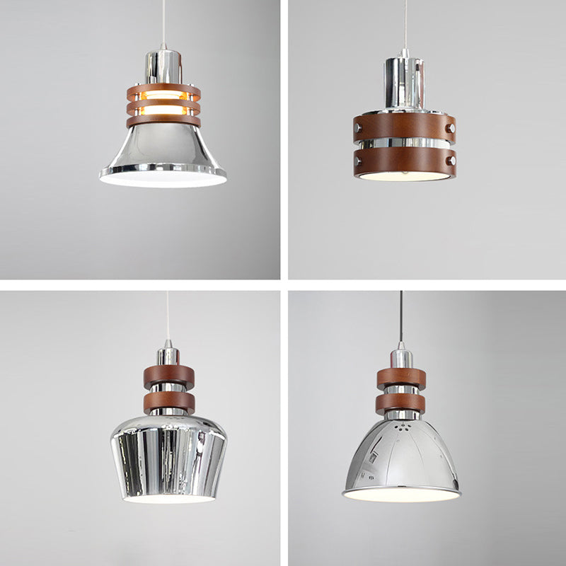 Suspension contemporaine en forme de dôme cylindrique nordique avec abat-jour en fer à grain de bois 1-lumière pour chambre 