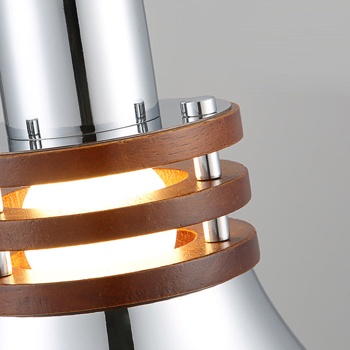 Suspension contemporaine en forme de dôme cylindrique nordique avec abat-jour en fer à grain de bois 1-lumière pour chambre 