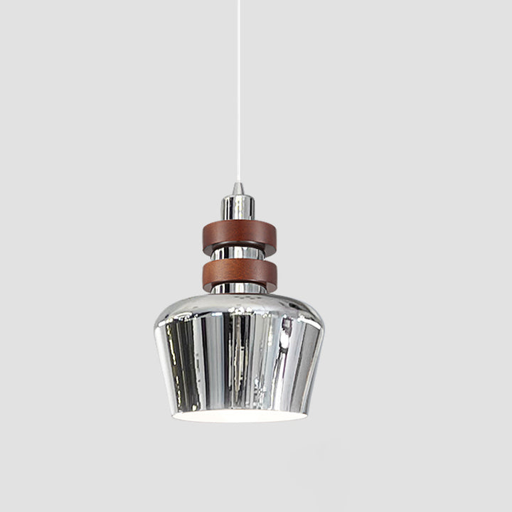 Suspension contemporaine en forme de dôme cylindrique nordique avec abat-jour en fer à grain de bois 1-lumière pour chambre 