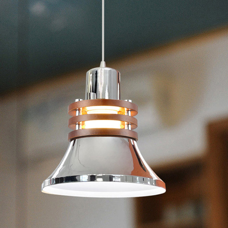 Suspension contemporaine en forme de dôme cylindrique nordique avec abat-jour en fer à grain de bois 1-lumière pour chambre 