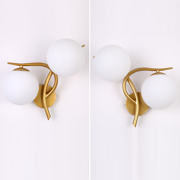 Lámpara Aplique de Pared de 2 Luces con Pantalla de Vidrio Orb de Poste Curvado Minimalista Moderno para Dormitorio 