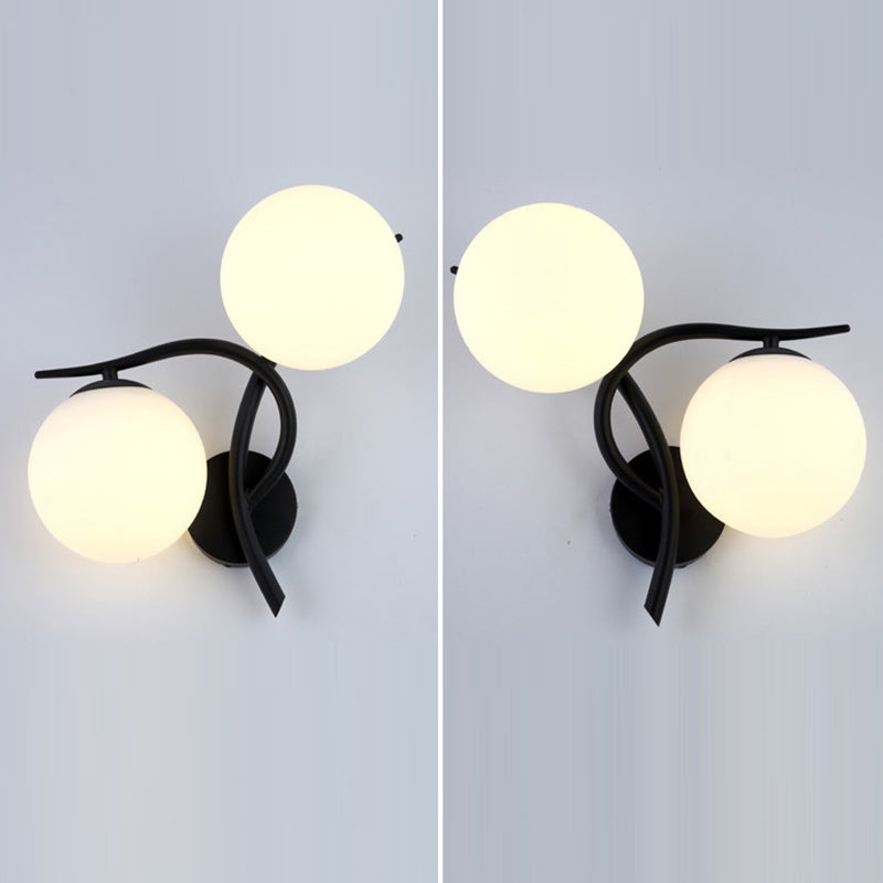 Lámpara Aplique de Pared de 2 Luces con Pantalla de Vidrio Orb de Poste Curvado Minimalista Moderno para Dormitorio 
