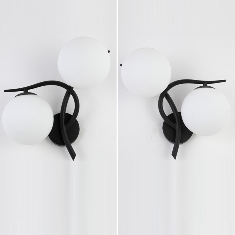 Lámpara Aplique de Pared de 2 Luces con Pantalla de Vidrio Orb de Poste Curvado Minimalista Moderno para Dormitorio 
