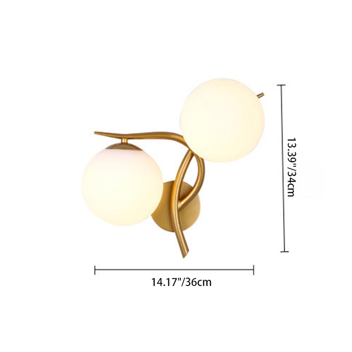 Lámpara Aplique de Pared de 2 Luces con Pantalla de Vidrio Orb de Poste Curvado Minimalista Moderno para Dormitorio 